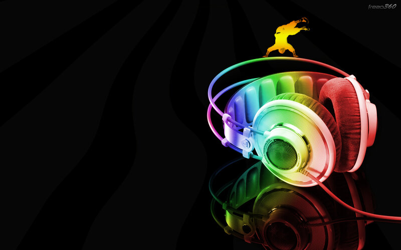 Colorful headphones with dancer silhouette
