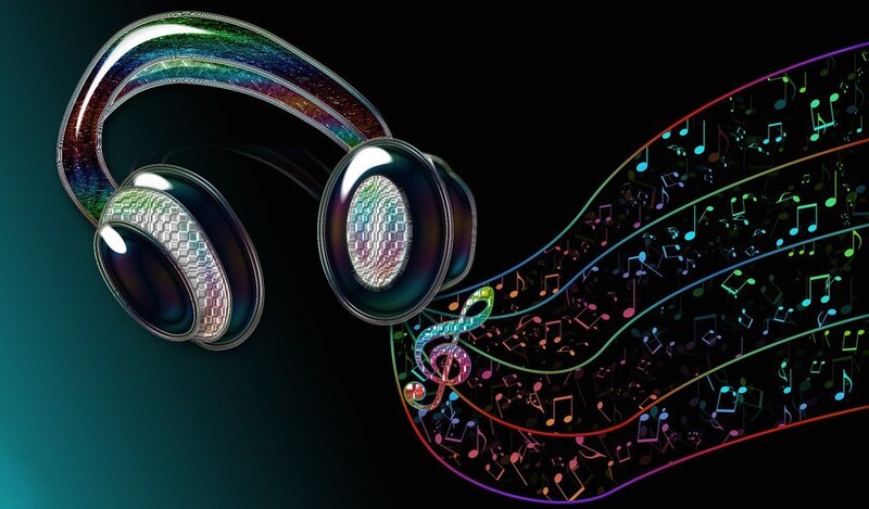 Colorful Headphones with Music Notes — Black