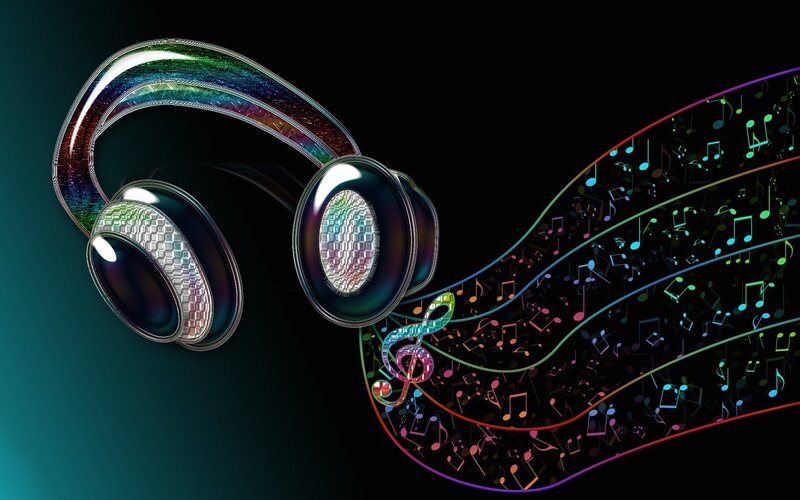 Colorful headphones with music notes