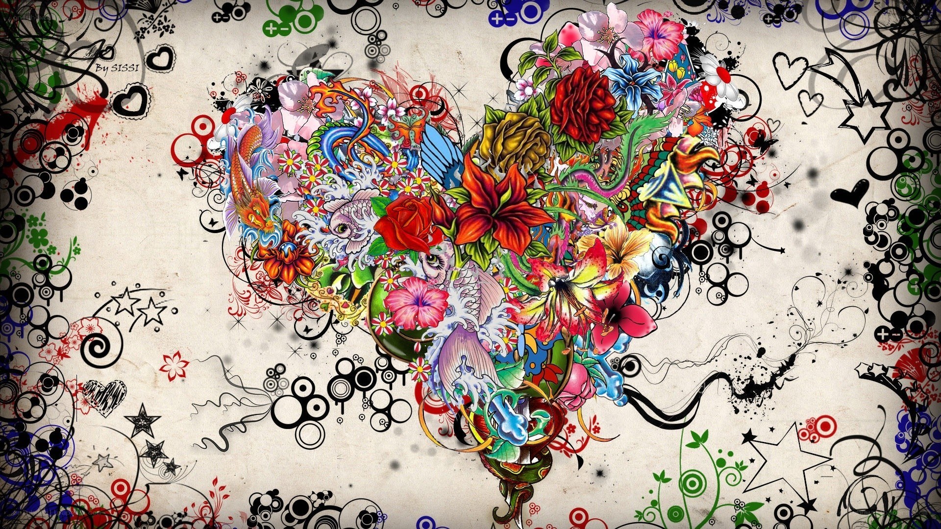 colorful heart art collage