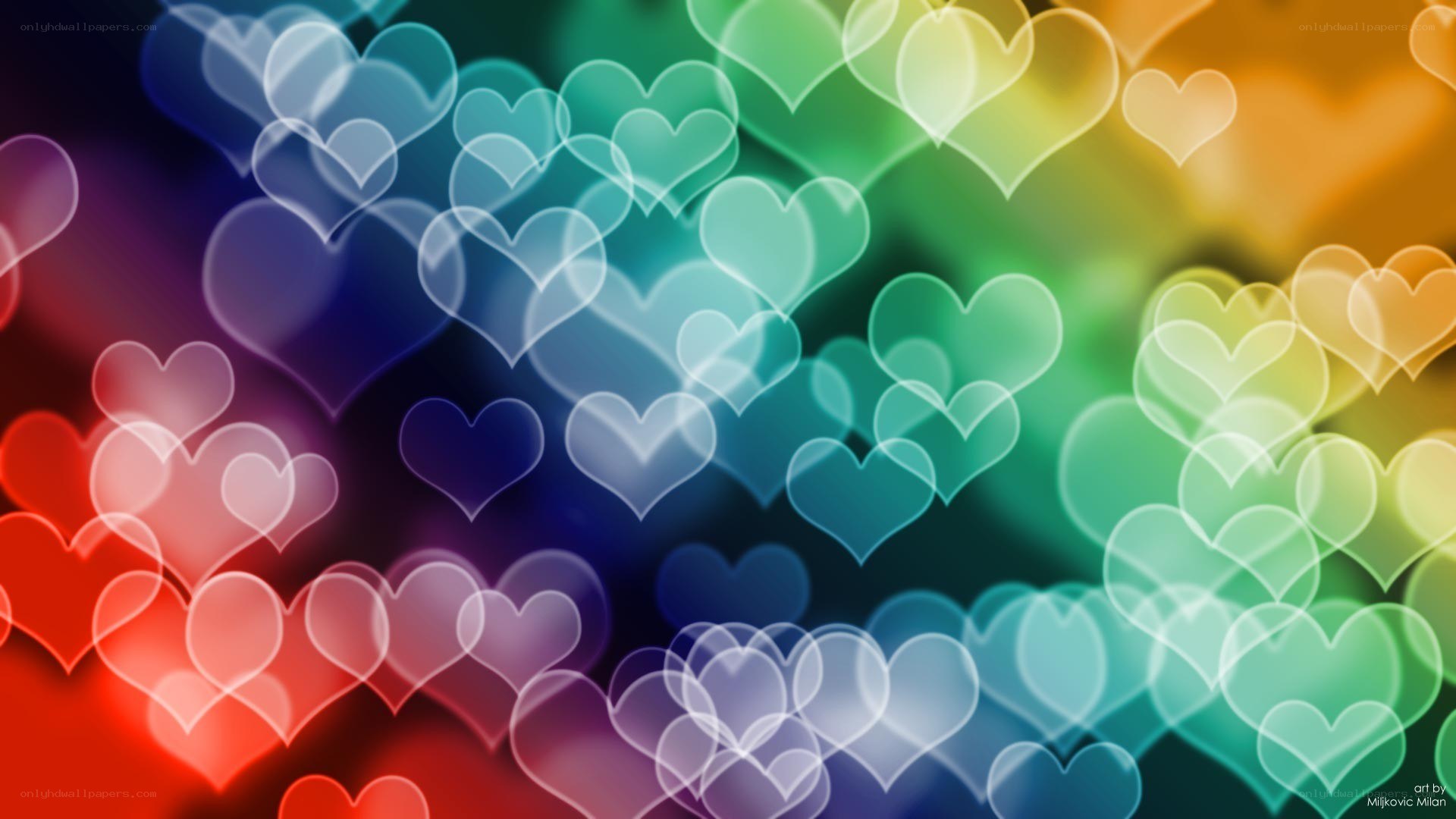 Colorful heart bokeh background