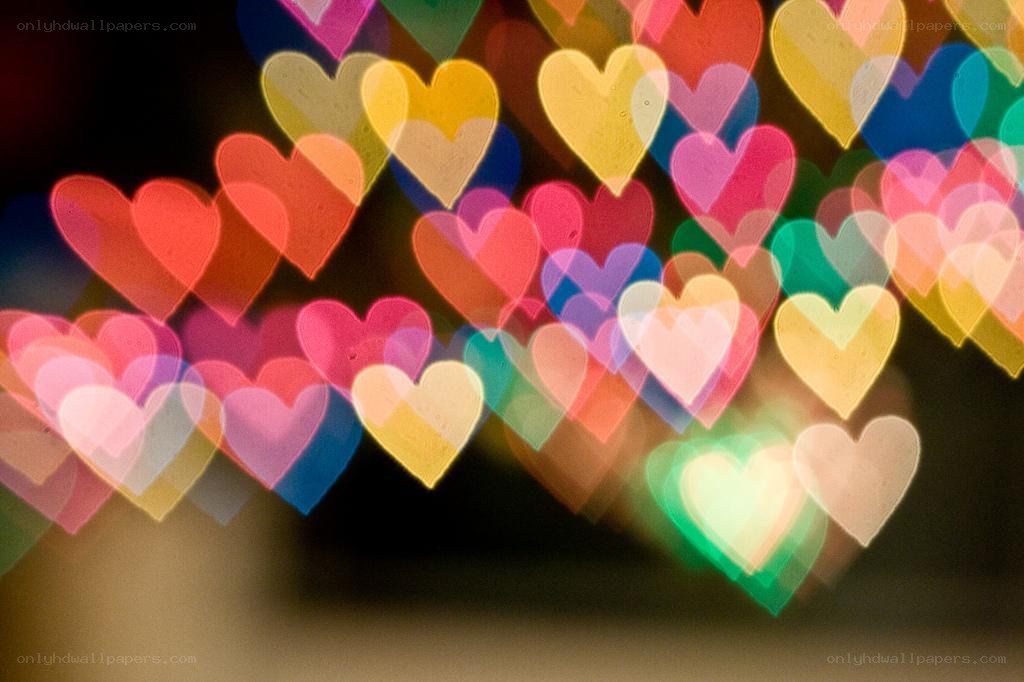Colorful heart bokeh lights