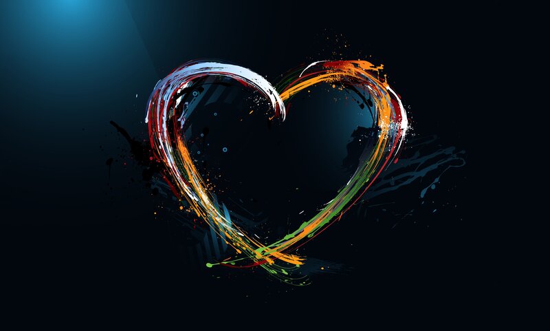 Colorful Heart Brushstroke — Black, Dramatic, Digital Art, Brushstrokes