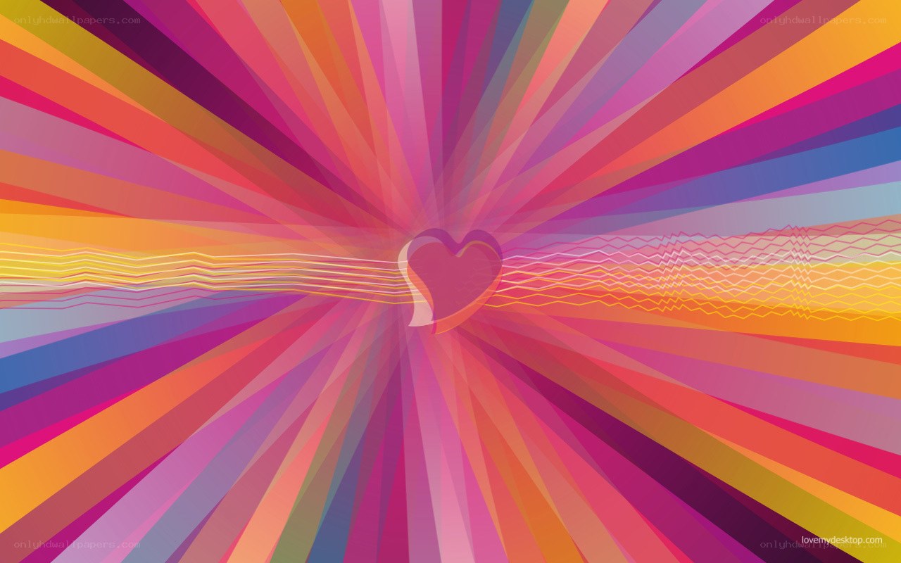 Colorful heart radiating light