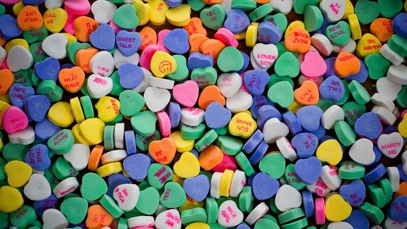 Colorful heart-shaped candies