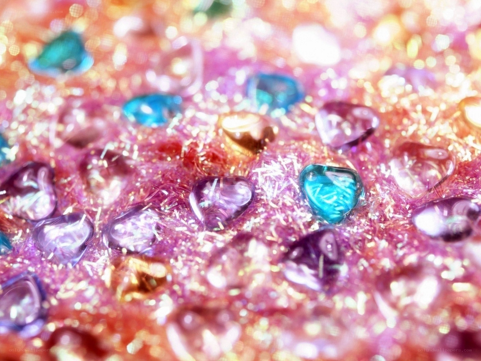 colorful heart-shaped gems