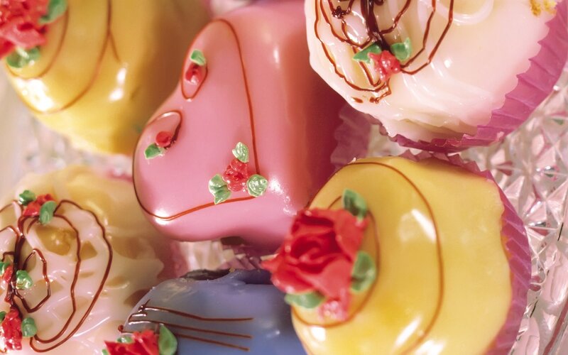 Colorful heart-shaped pastries
