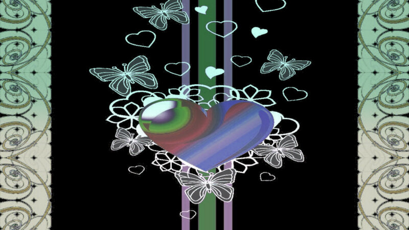 Colorful Heart with Butterflies — Black