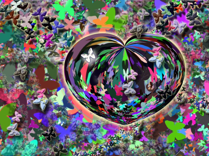 Colorful Heart with Butterflies — Green