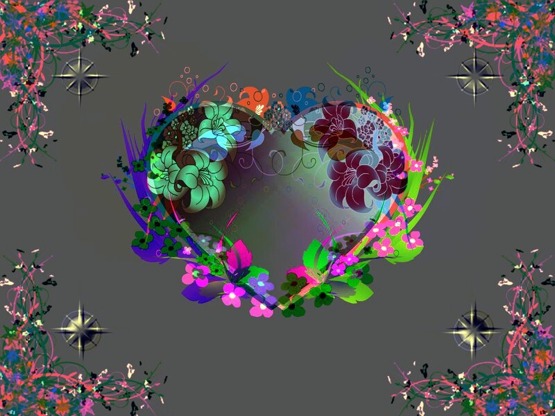 Colorful Heart with Flowers — Green