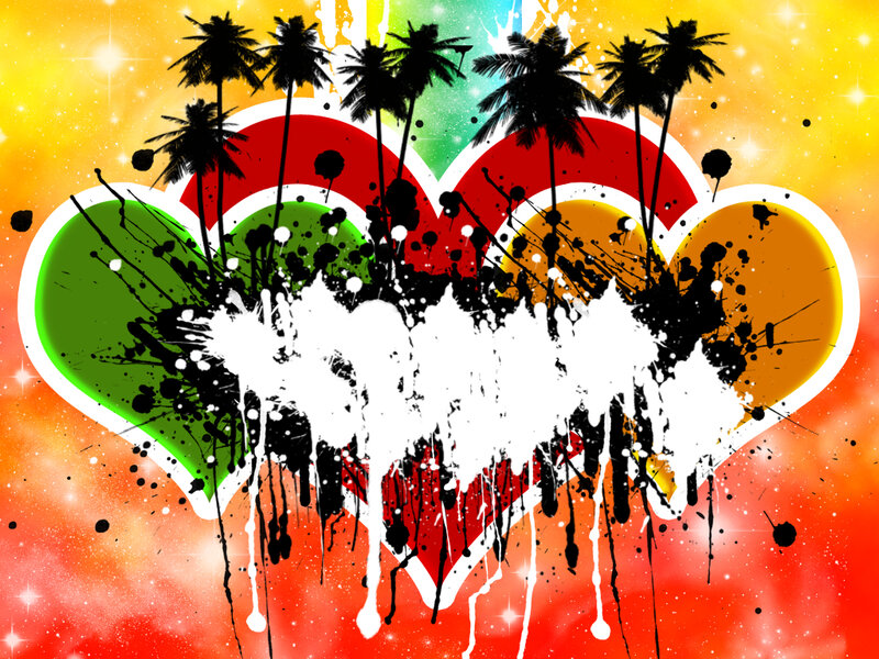 colorful heart with palm trees