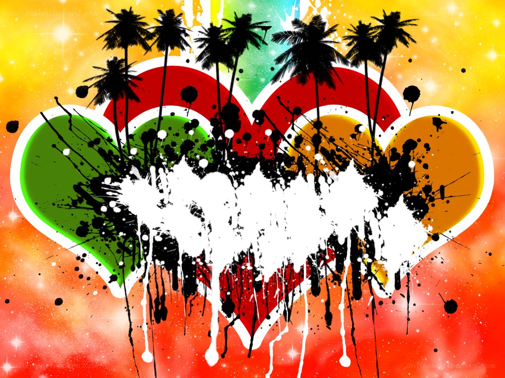 colorful heart with palm trees