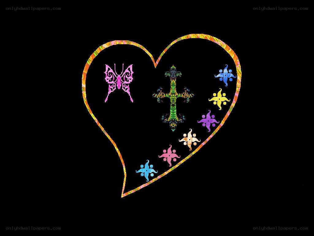 colorful heart with symbols