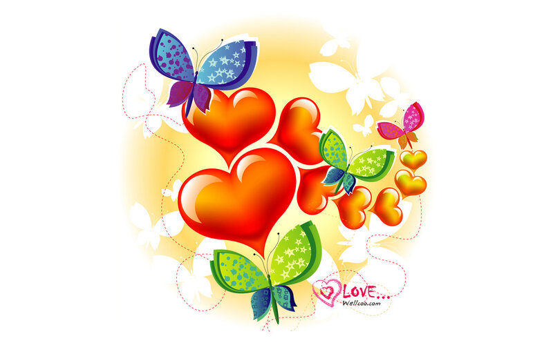 colorful hearts and butterflies