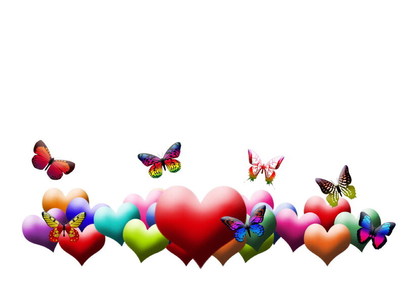 colorful hearts and butterflies