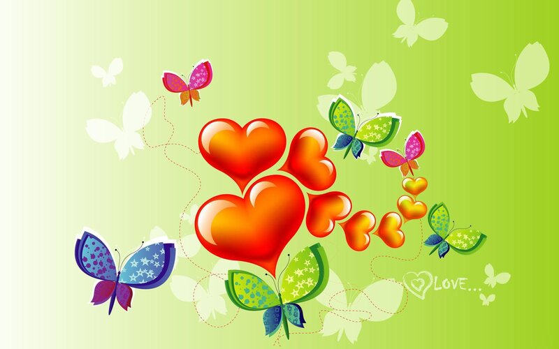 colorful hearts and butterflies