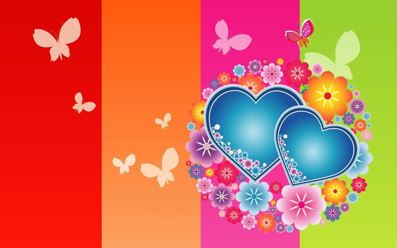 colorful hearts and butterflies