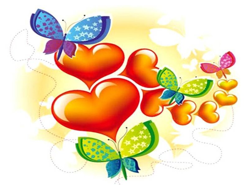 colorful hearts and butterflies