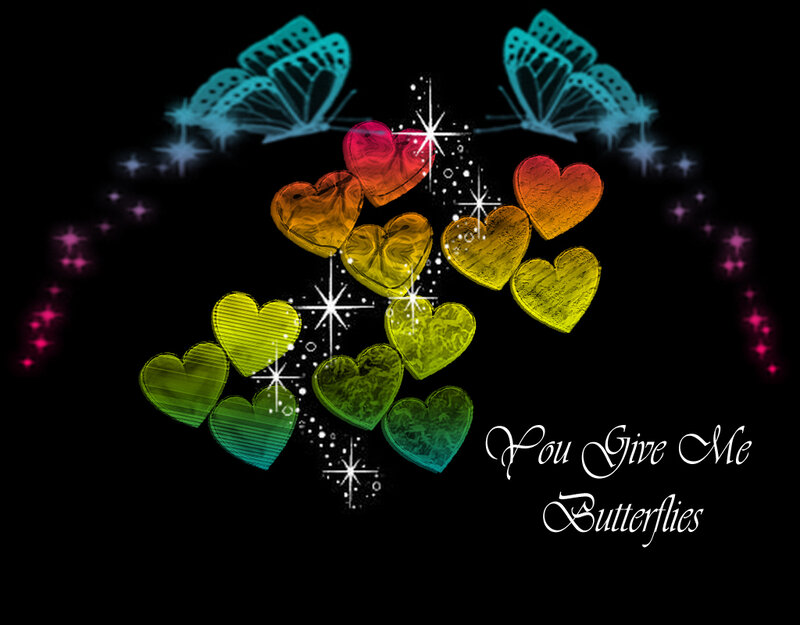 Colorful Hearts and Butterflies — Black
