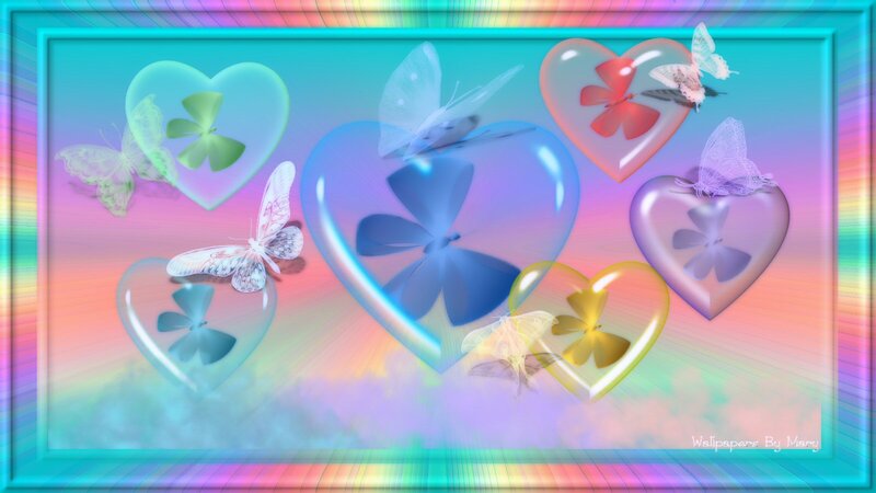 Colorful Hearts and Butterflies — Cyan