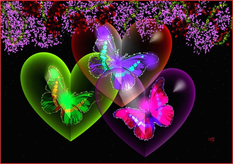 Colorful Hearts and Butterflies — Green