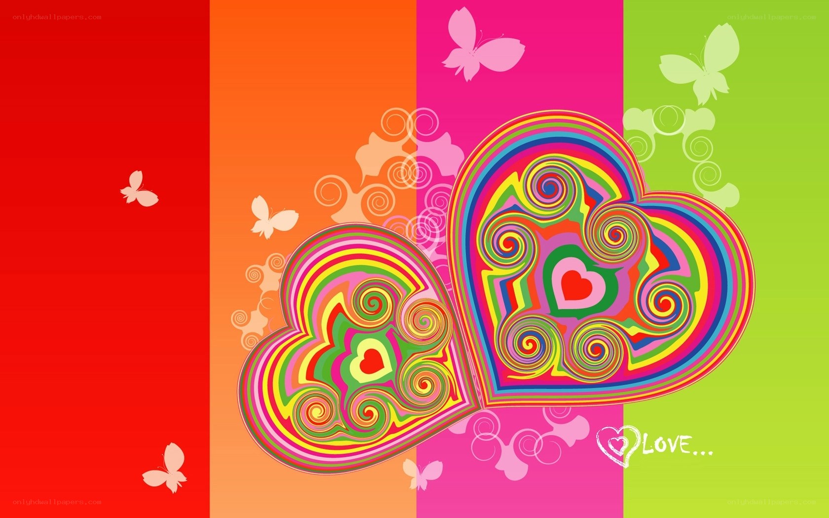 colorful hearts and butterflies