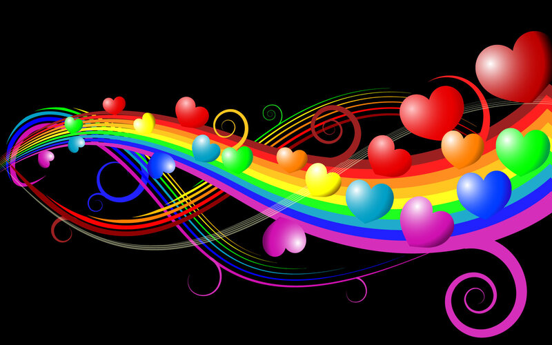 Colorful hearts and rainbow swirls