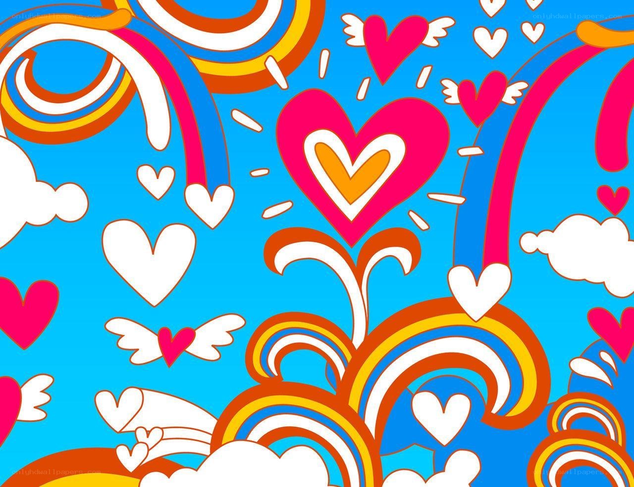 colorful hearts and rainbows
