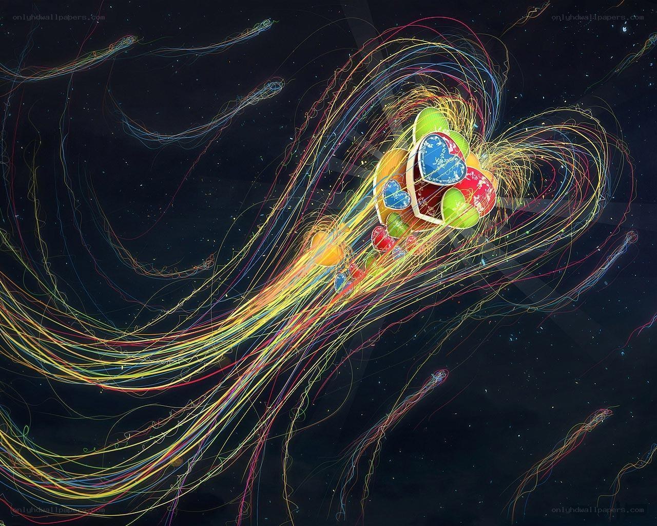 Colorful hearts in motion