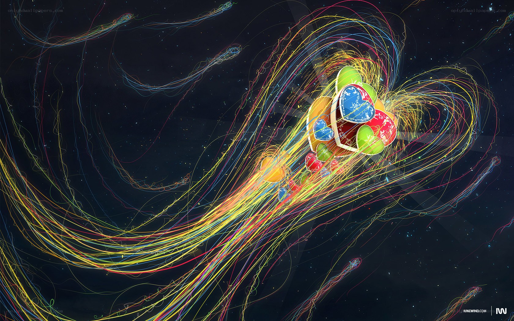Colorful hearts in space