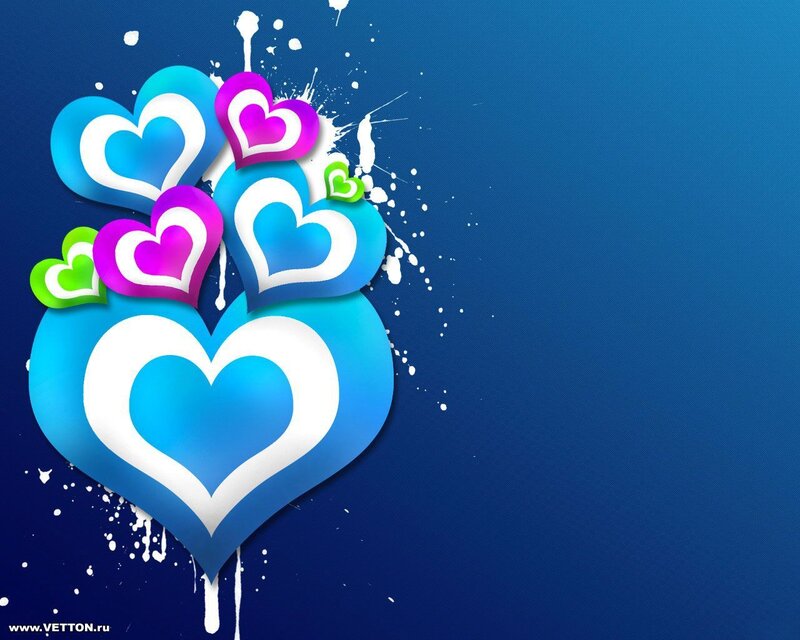colorful hearts on blue