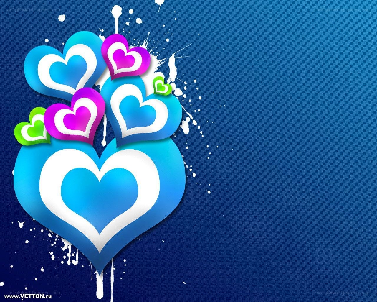 colorful hearts on blue