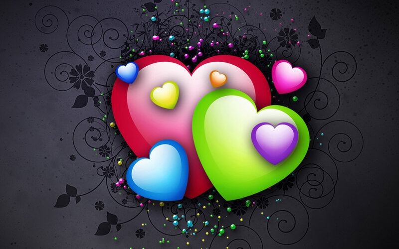 Colorful Hearts on Dark Background — Red