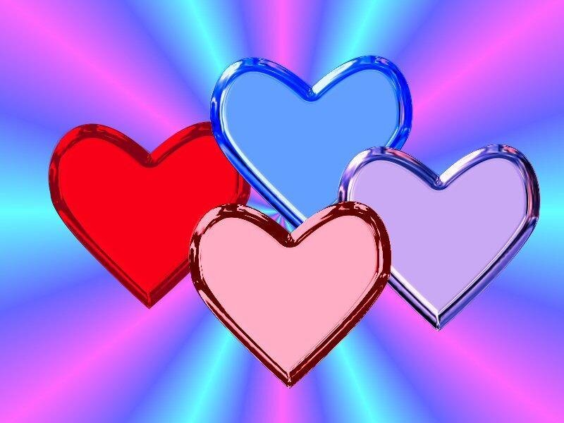 colorful hearts on radiant background
