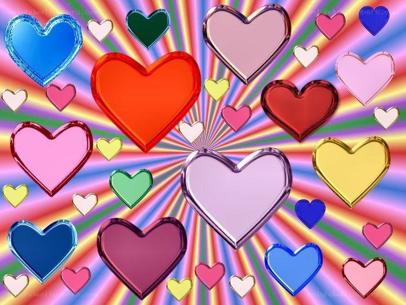 colorful hearts on rainbow background