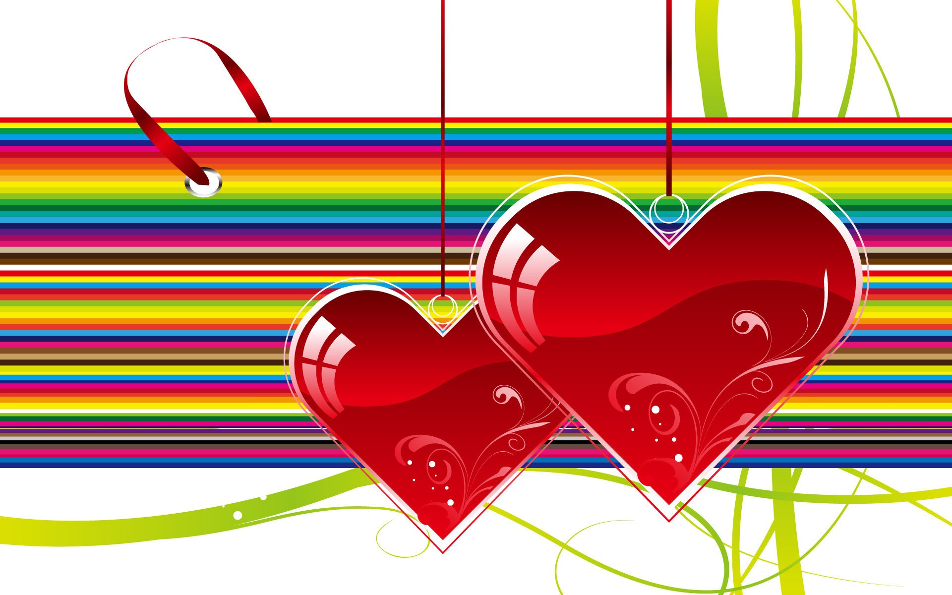 colorful hearts on striped background
