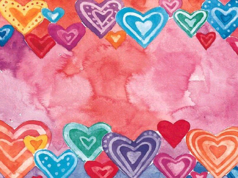 colorful hearts watercolor art