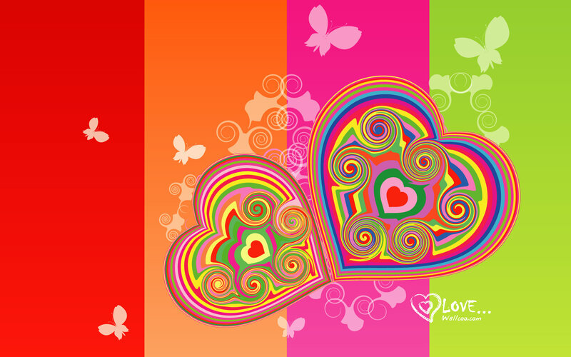 Colorful Hearts with Butterflies — Red