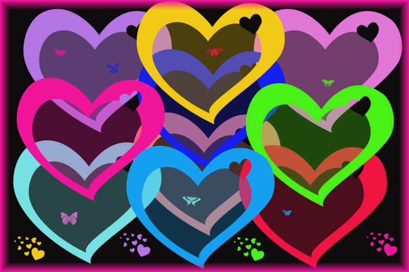 Colorful hearts with butterflies