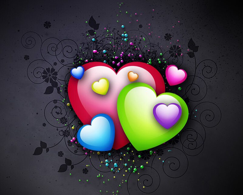colorful hearts with floral design