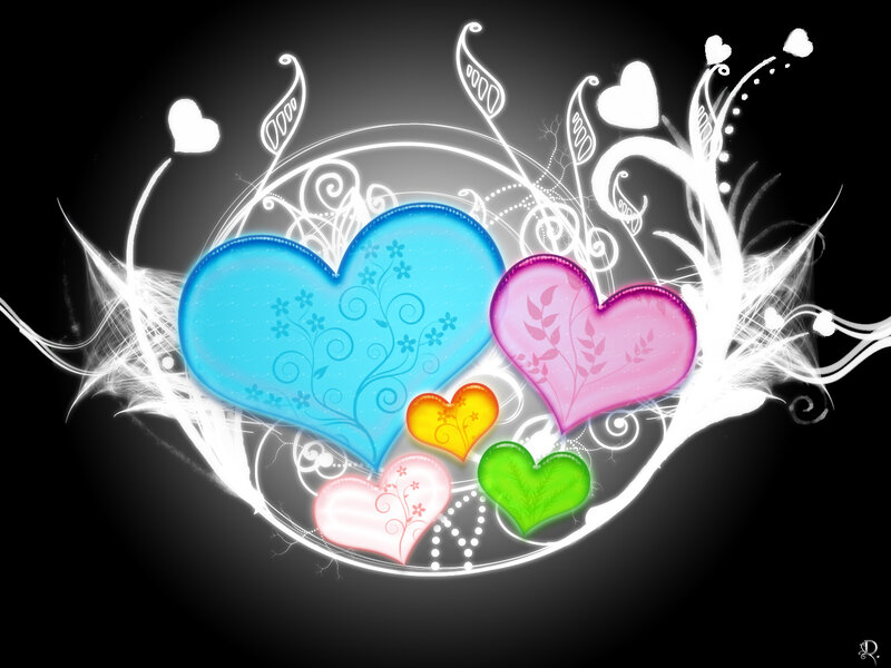 colorful hearts with floral design
