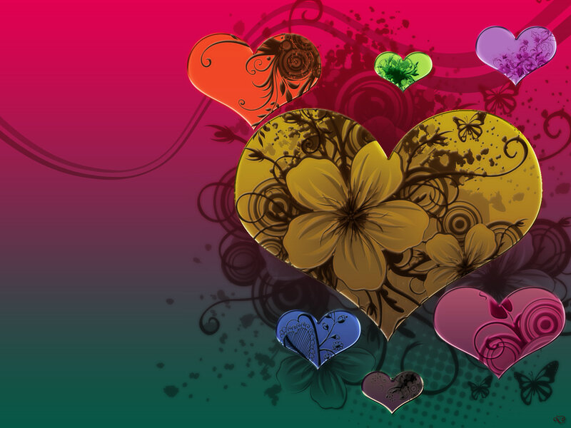Colorful Hearts with Flowers