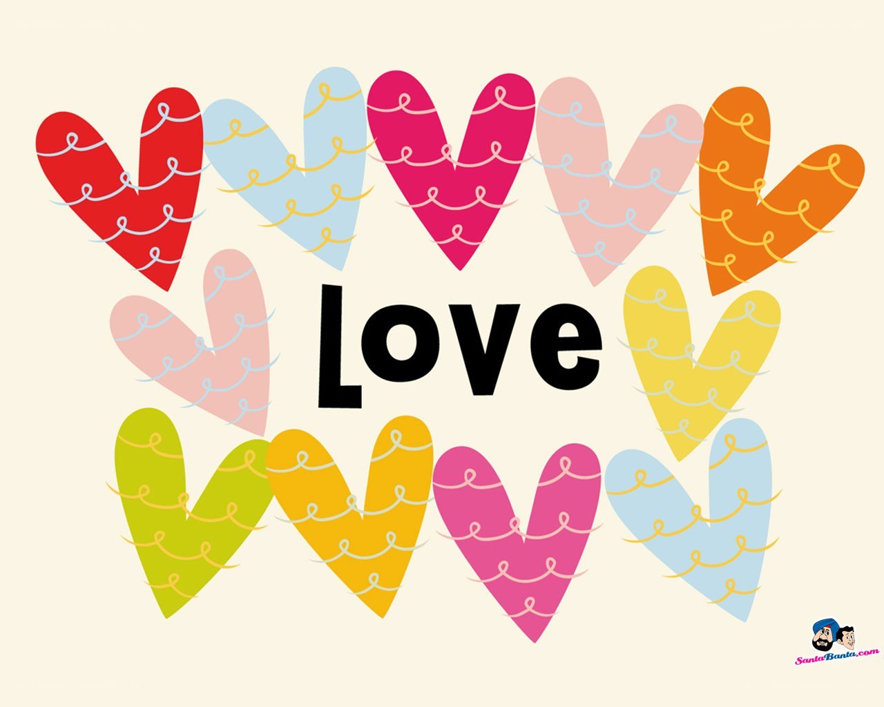 colorful hearts with love text
