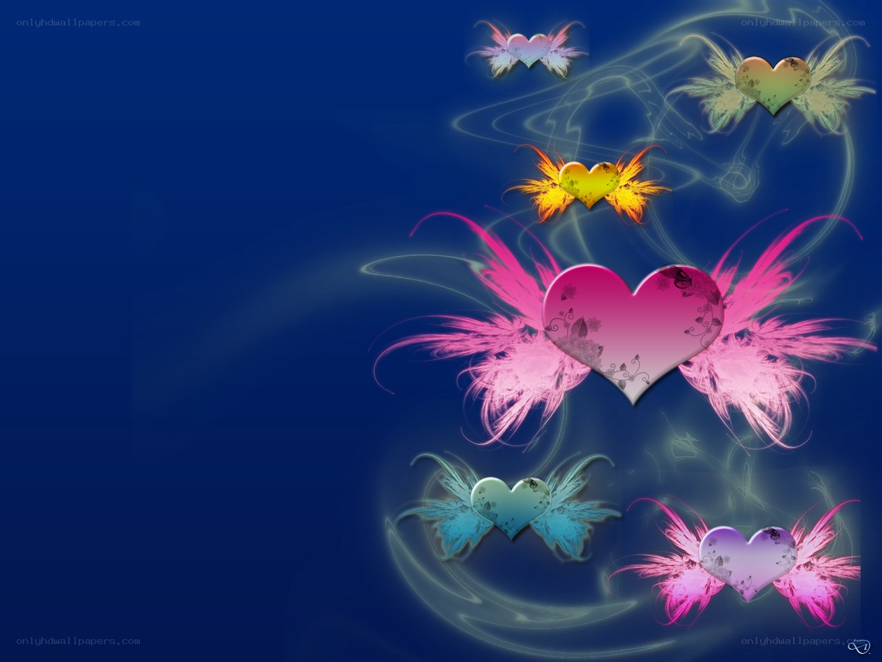 colorful hearts with wings