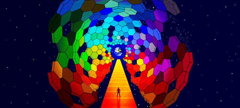 colorful hexagon tunnel to earth