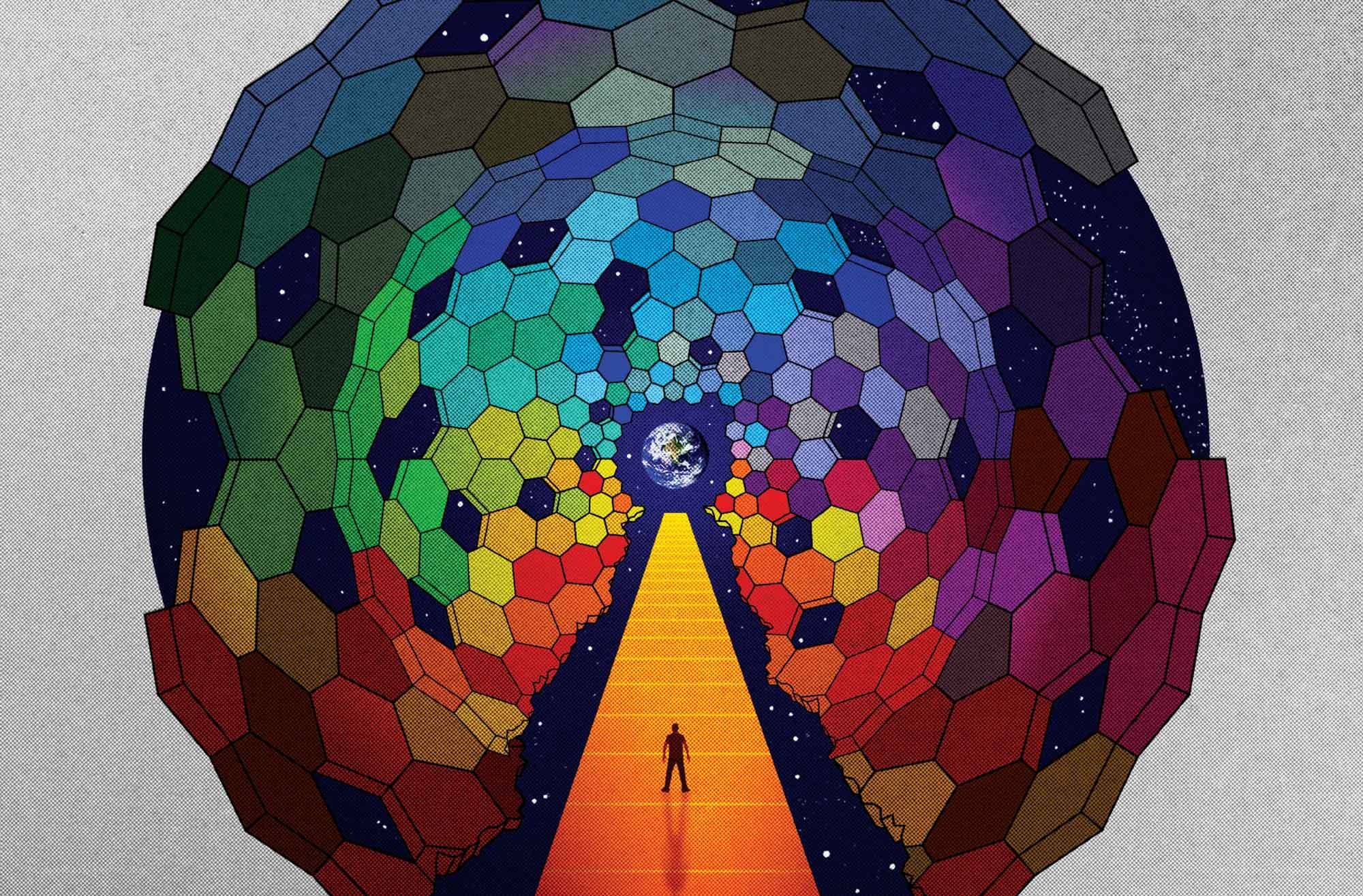 colorful hexagonal tunnel to earth