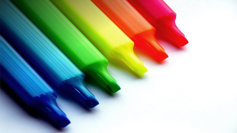 Colorful highlighters in a row