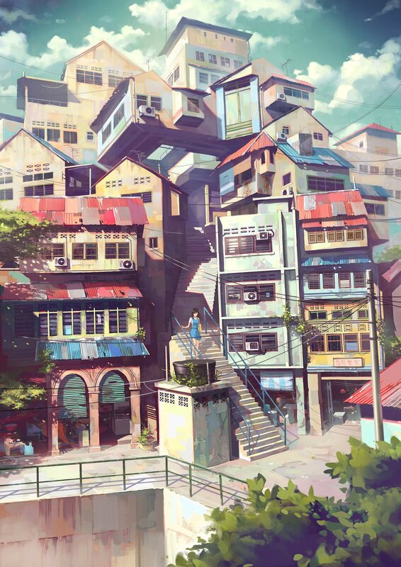 colorful hillside town