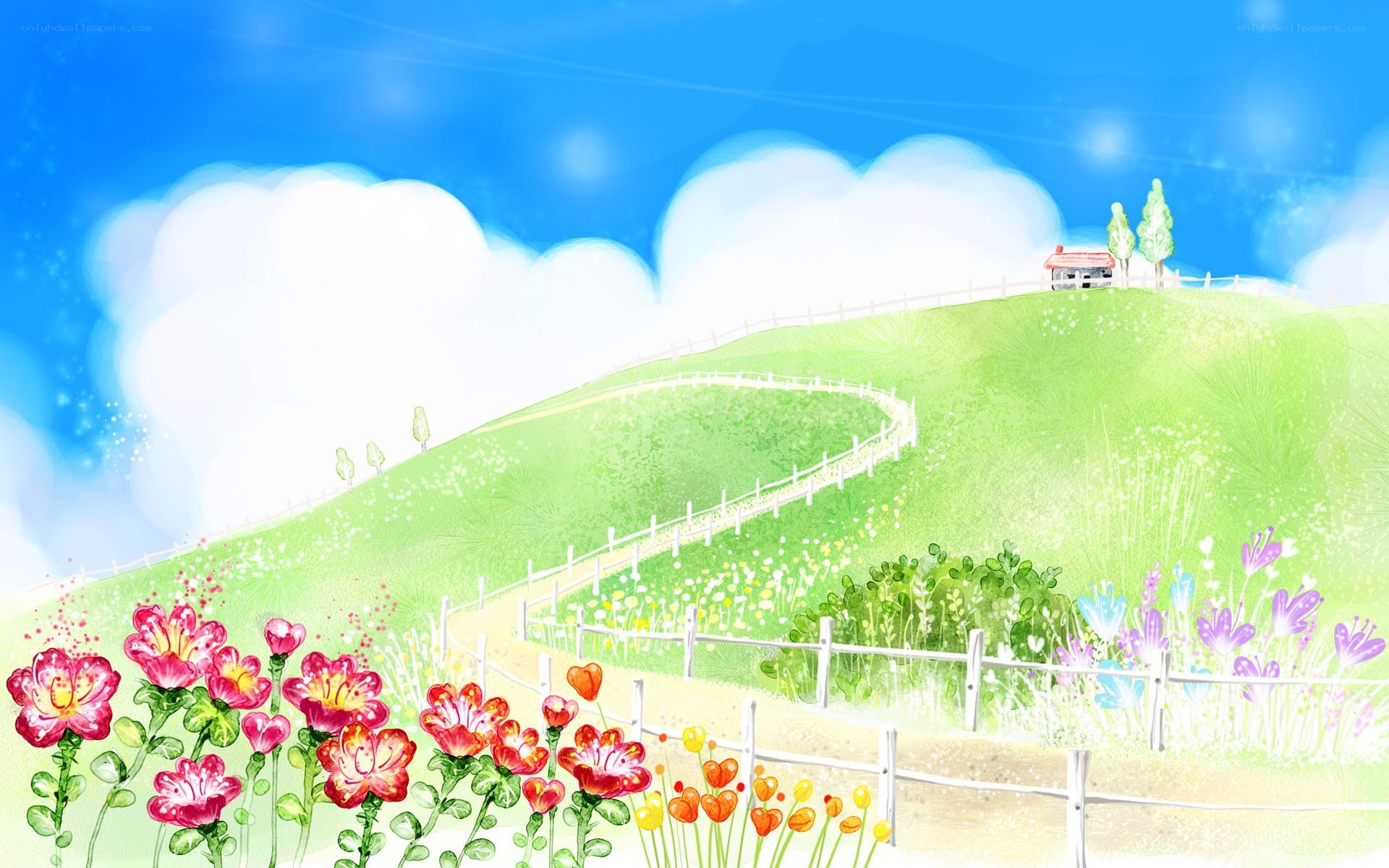 Colorful hillside with flowers