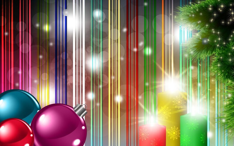 Colorful Holiday Ornaments — Red, Festive, Winter, Digital Art